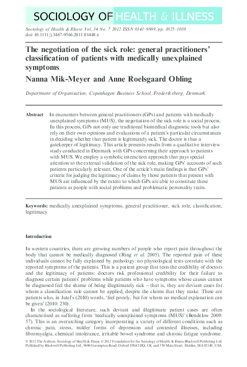 (PDF) The negotiation of the sick role: General practitioners ...