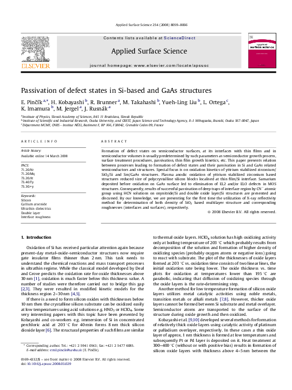 (PDF) Passivation of defect states in Si-based and GaAs structures