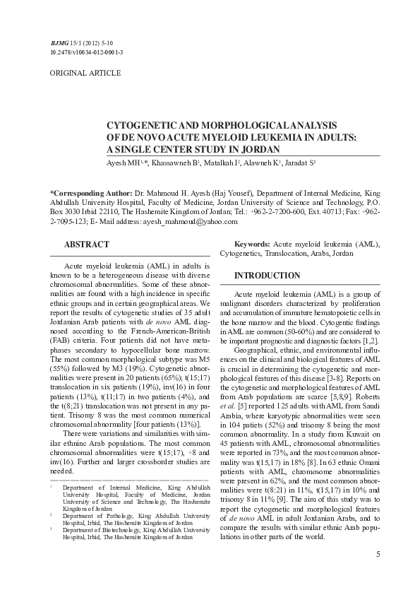 (PDF) Cytogenetic and Morphological Analysis of De Novo Acute Myeloid ...