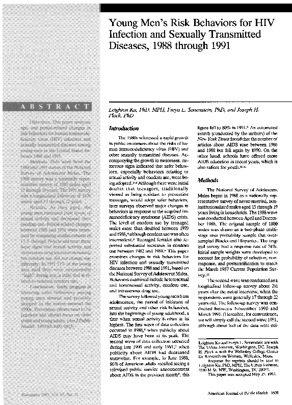 (PDF) Young men's risk behaviors for HIV infection and sexually ...