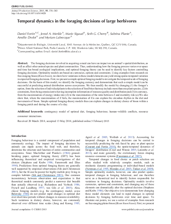 (PDF) Temporal dynamics in the foraging decisions of large herbivores