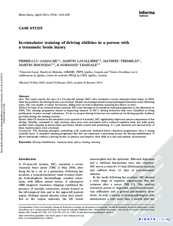 (PDF) In-simulator training of driving abilities in a person with a ...