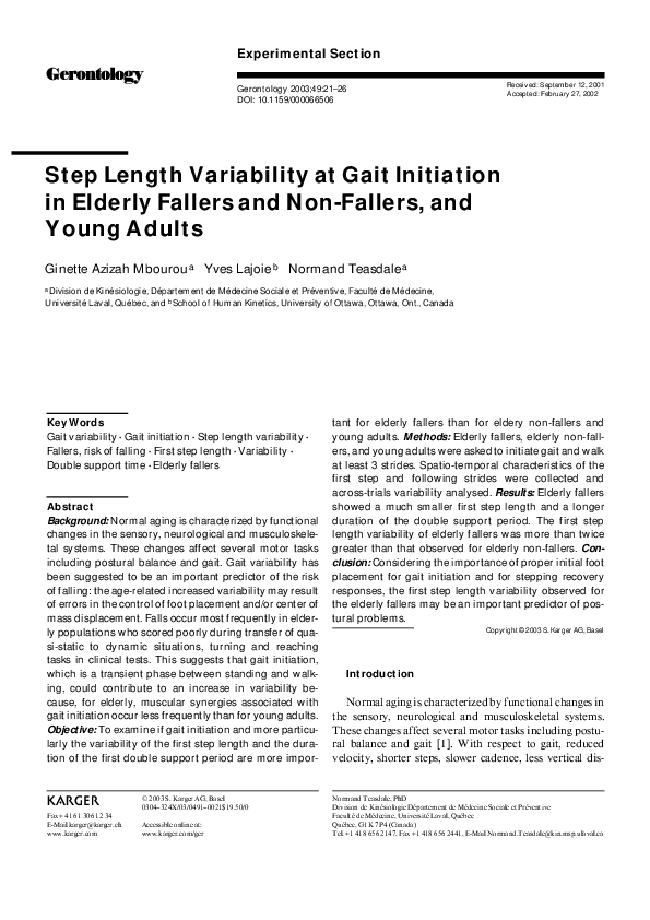 (PDF) Step Length Variability at Gait Initiation in Elderly Fallers and ...