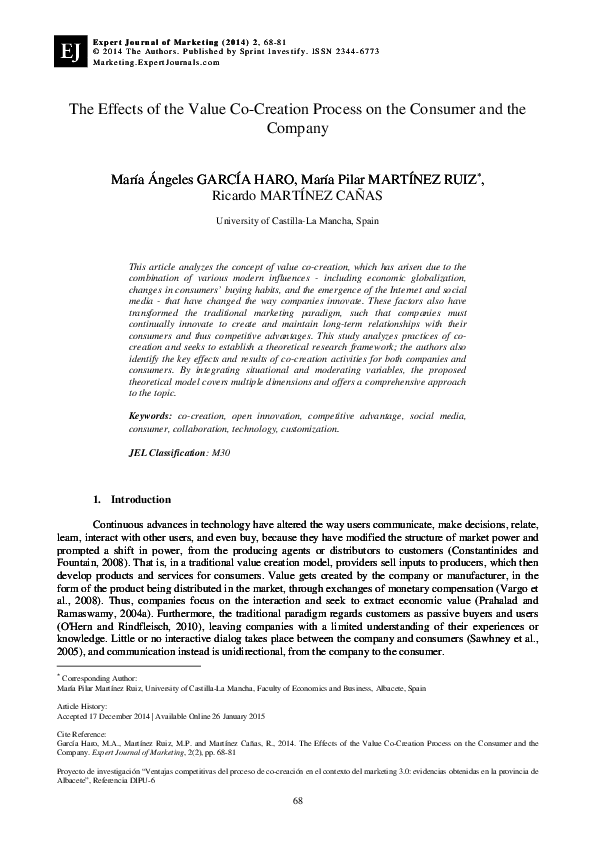 The Effects of the Value Co-Creation Process on the Consumer and the ...