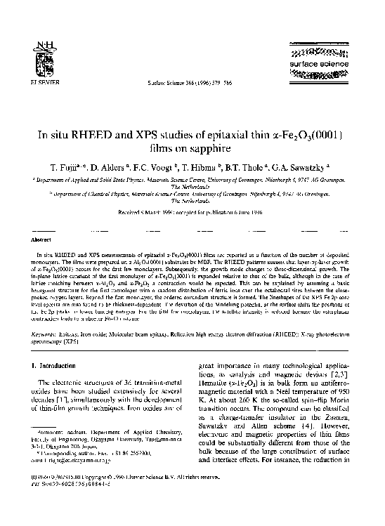 (PDF) In situ RHEED and XPS studies of epitaxial thin α-Fe2O3(0001 ...