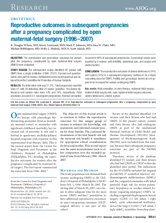 (PDF) Reproductive outcomes in subsequent pregnancies after a pregnancy ...