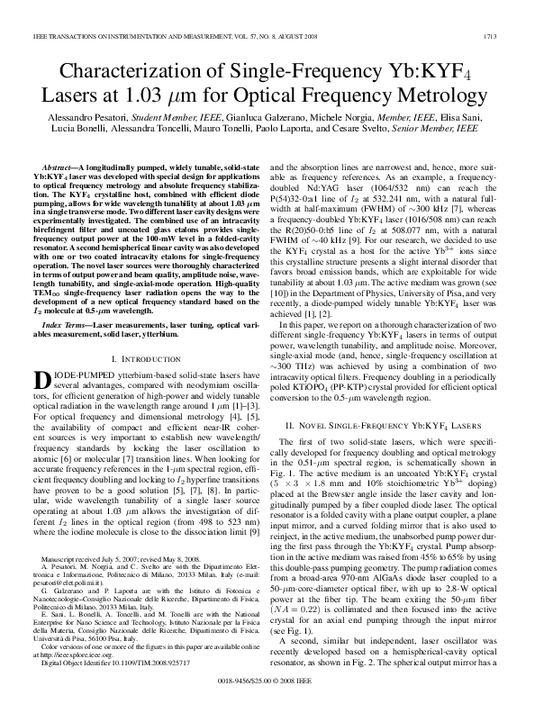 (PDF) Characterization of SingleFrequency Yb Lasers at 1.03 for