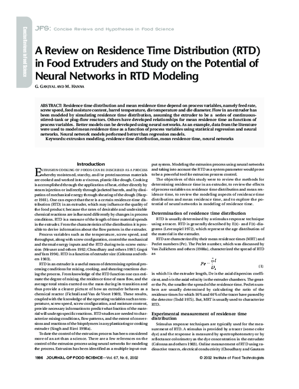 (PDF) A Review on Residence Time Distribution (RTD) in Food Extruders ...