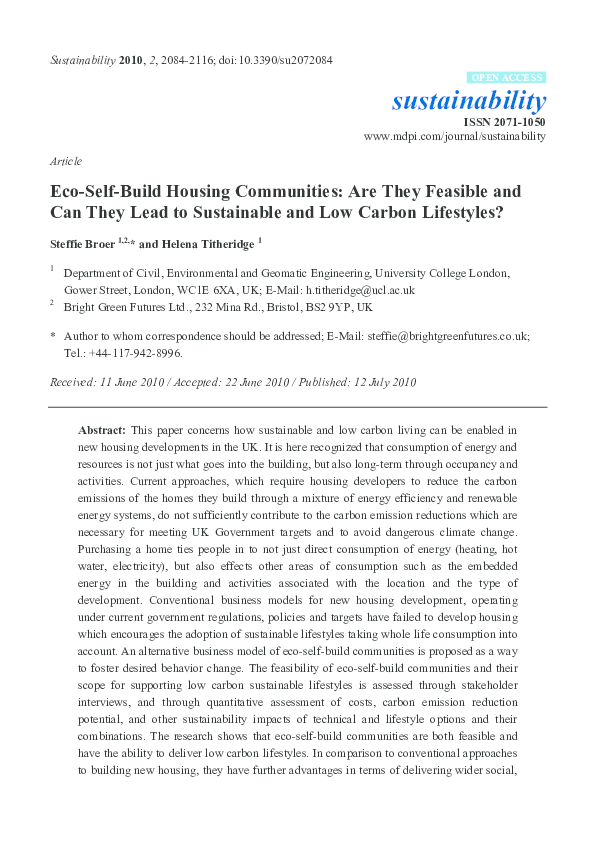 (PDF) Eco-self-build housing communities: Are they feasible and can ...