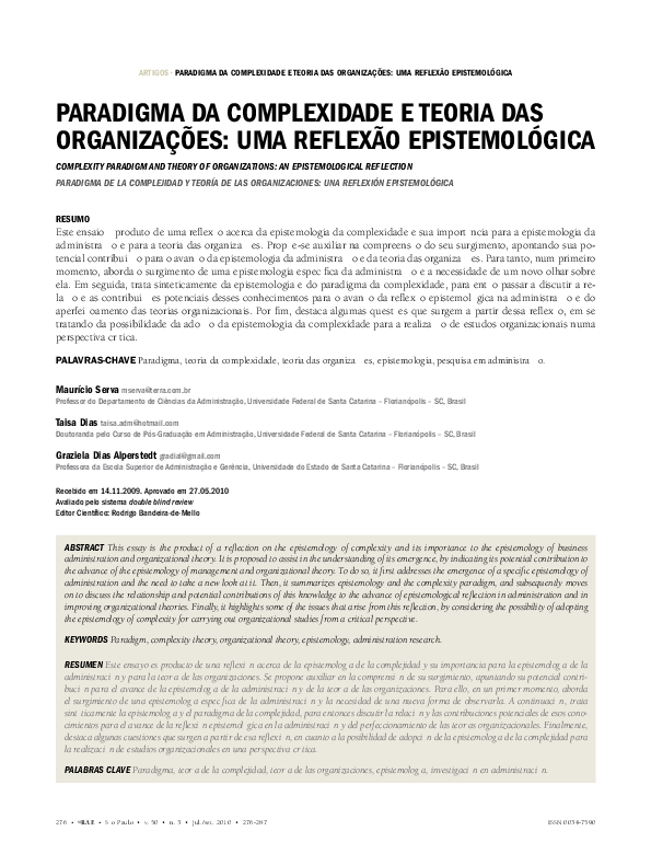 (PDF) Complexity paradigm and theory of organizations: an ...