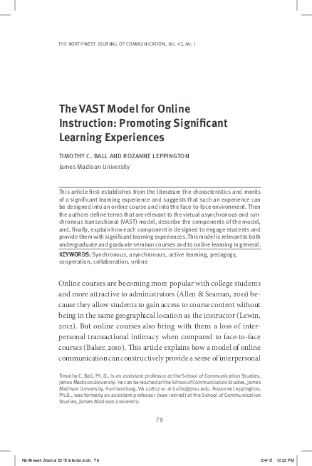 (PDF) The VAST Model for Online Instruction: Promoting Significant ...