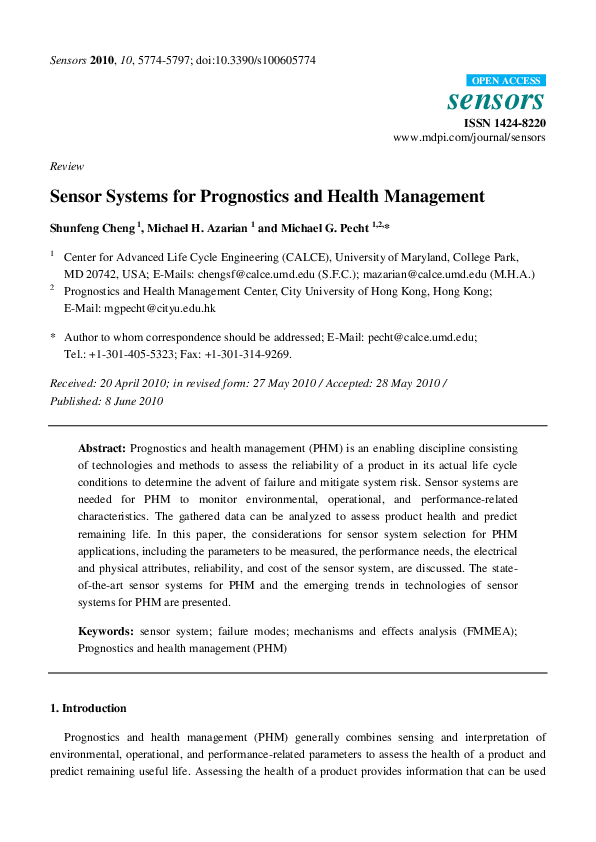 (PDF) Sensor Systems for Prognostics and Health Management