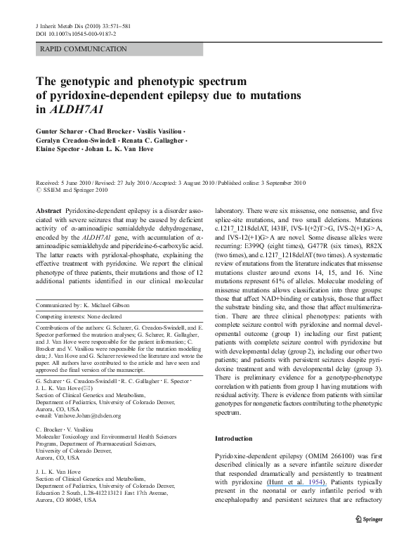 (PDF) The genotypic and phenotypic spectrum of pyridoxine-dependent ...