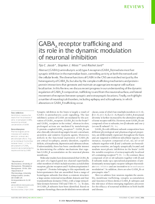 (PDF) GABAA receptor trafficking and its role in the dynamic modulation ...