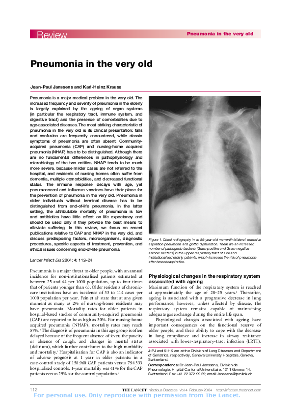 (PDF) Pneumonia in the very old