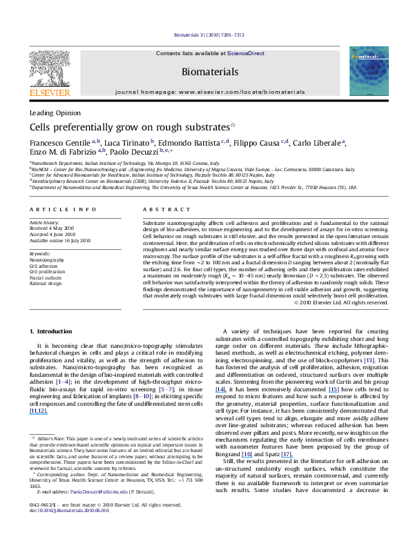 PDF) Selective modulation of cell response on engineered fractal