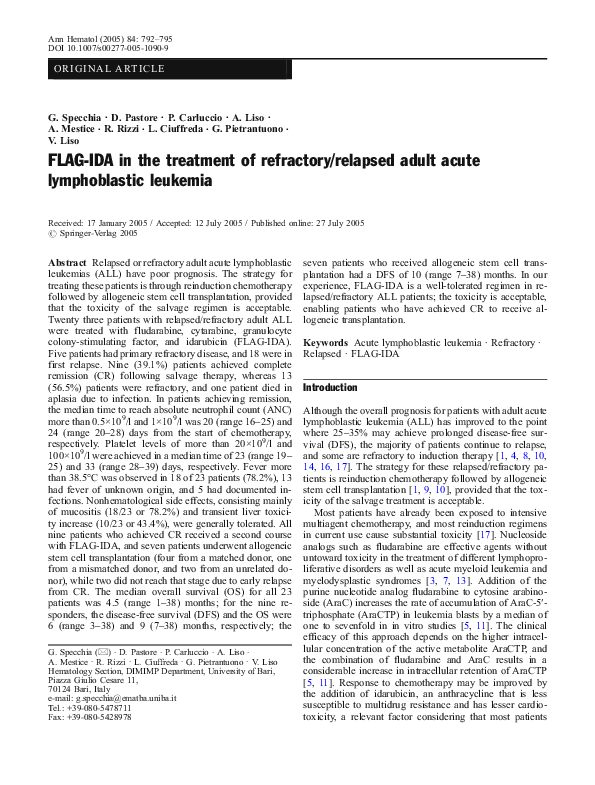 (PDF) FLAGIDA in the treatment of refractory/relapsed adult acute