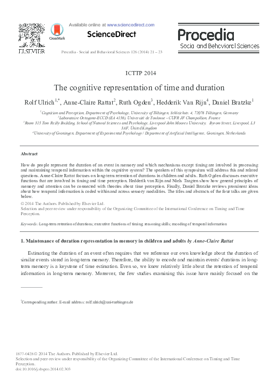(PDF) The Cognitive Representation of Time and Duration