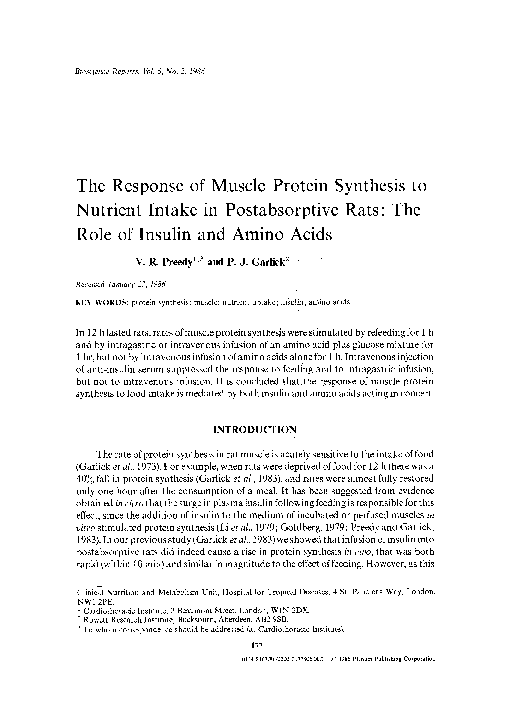 (PDF) The response of muscle protein synthesis to nutrient intake in ...