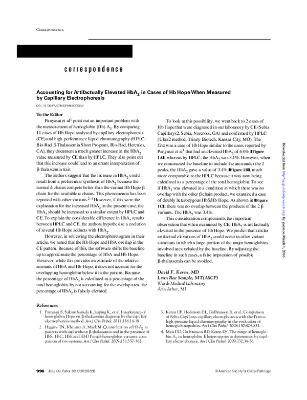 (PDF) Accounting for Artifactually Elevated HbA2 in Cases of Hb Hope ...