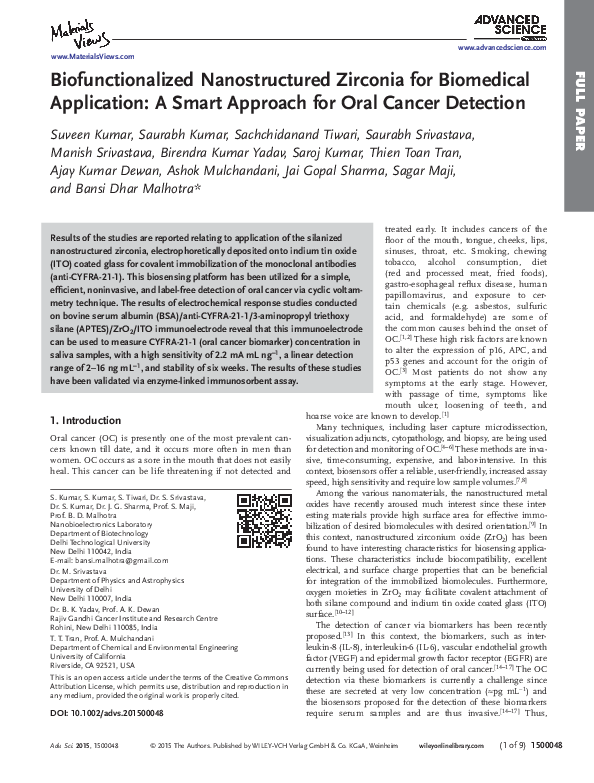(PDF) Biofunctionalized Nanostructured Zirconia for Biomedical Application A Smart Approach for