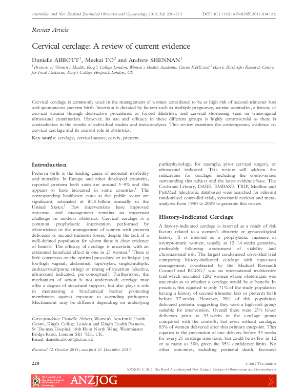 (PDF) Cervical cerclage: A review of current evidence