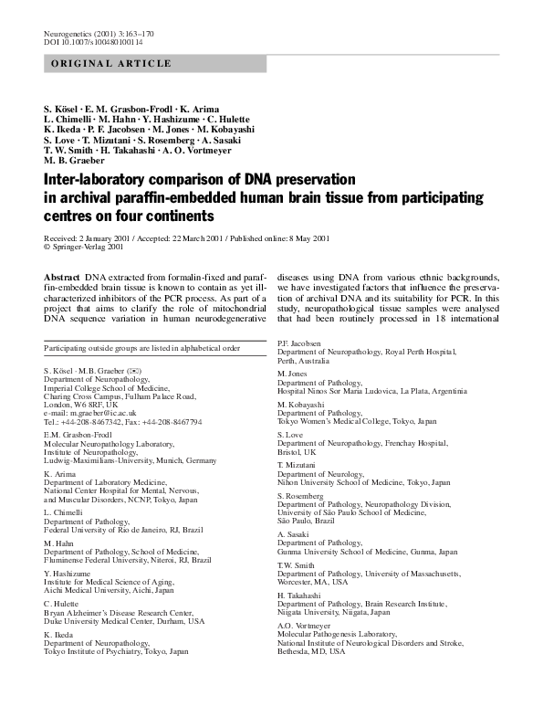(PDF) Inter-laboratory comparison of DNA preservation in archival ...