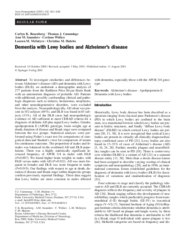 (PDF) Dementia with Lewy bodies and Alzheimer's disease