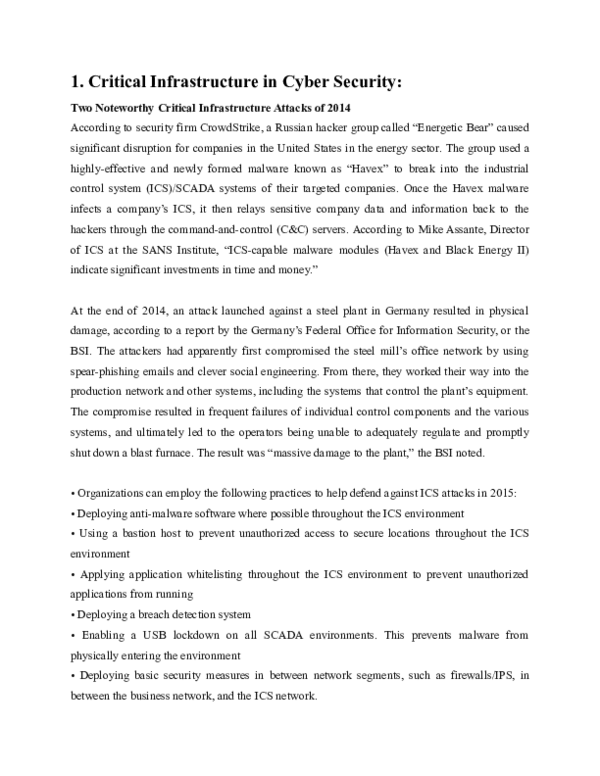 (DOC) Critical Infrastructure in Cyber Security
