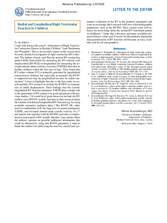 (PDF) Radial and longitudinal right ventricular function in children