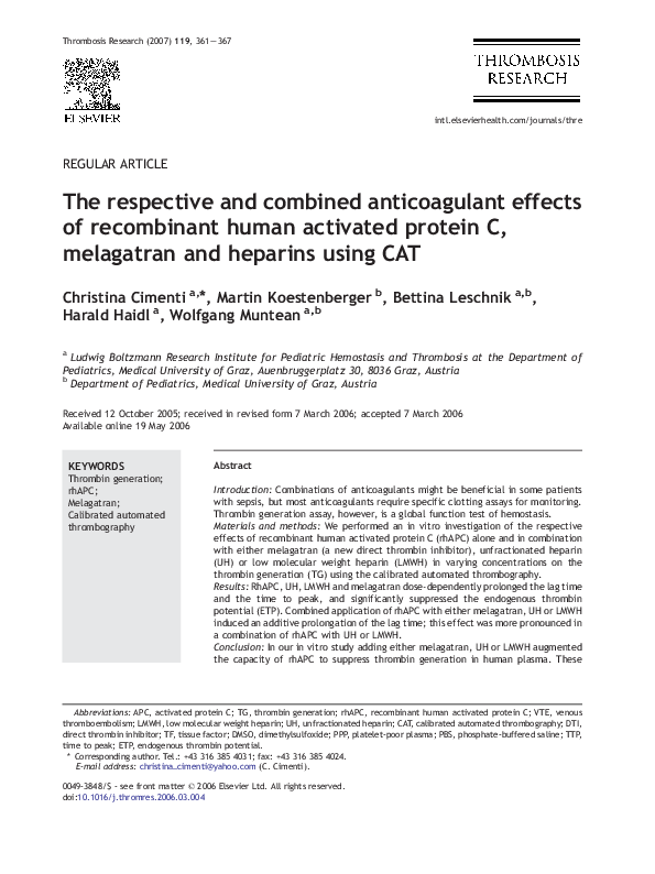 (PDF) The respective and combined anticoagulant effects of