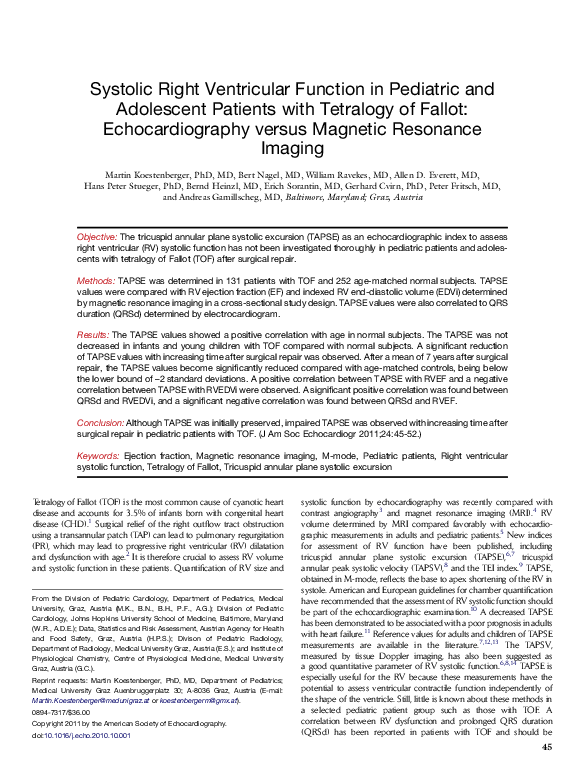 (PDF) Systolic Right Ventricular Function in Pediatric and Adolescent ...