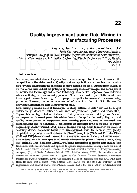 (PDF) Quality Improvement using Data Mining in Manufacturing Processes