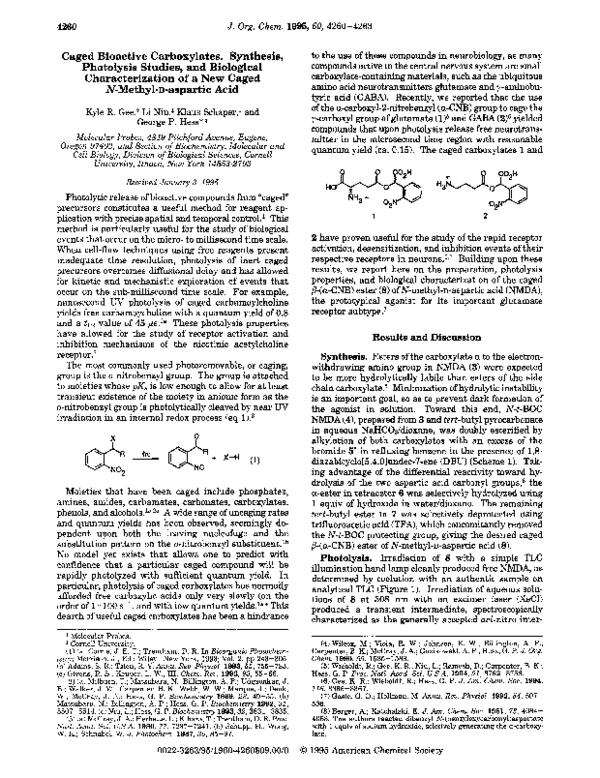Pdf Caged Bioactive Carboxylates Synthesis Photolysis Studies And Biological Characterization Of A New Caged N Methyl D Aspartic Acid Kyle Gee Academia Edu
