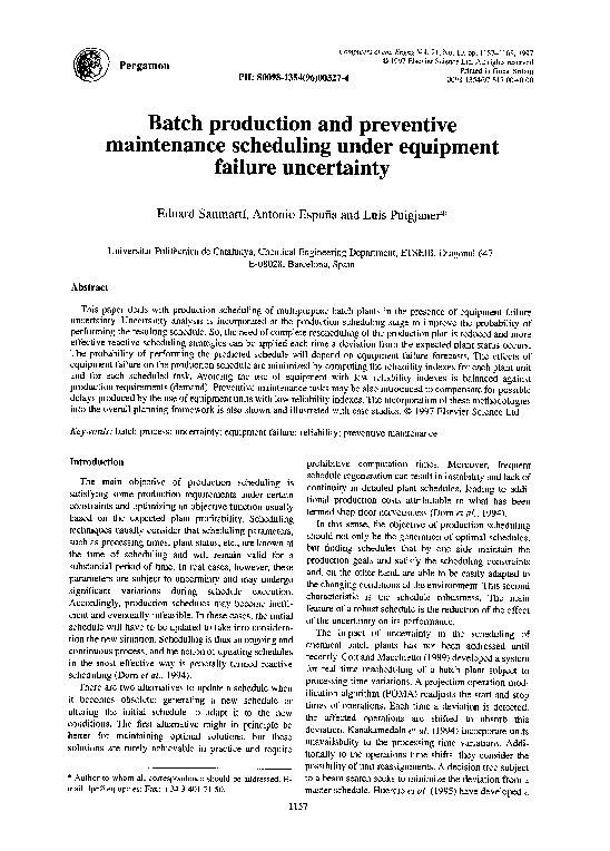 (PDF) Batch production and preventive maintenance scheduling under equipment failure uncertainty