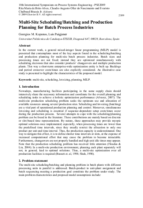 (PDF) Multi-Site Scheduling/Batching and Production Planning for Batch ...