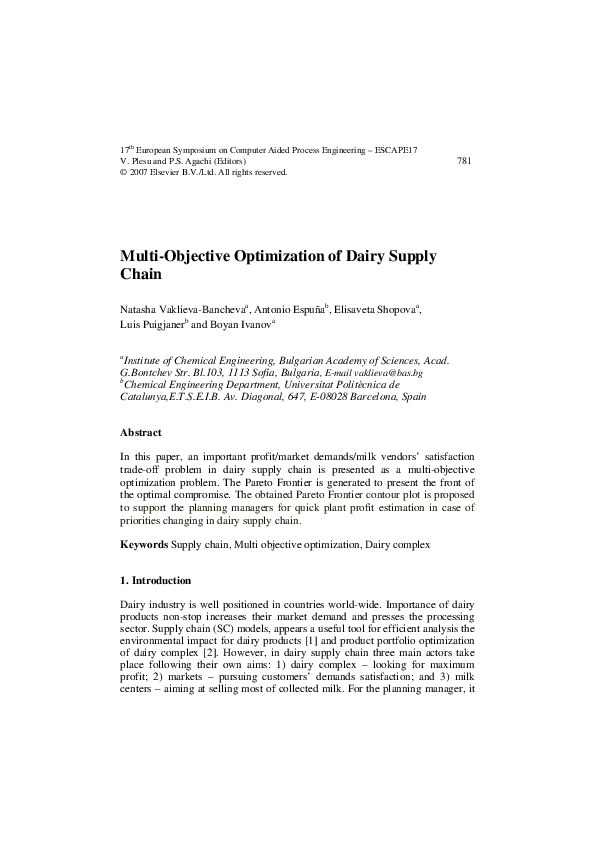 (PDF) Multi-objective optimization of dairy supply chain