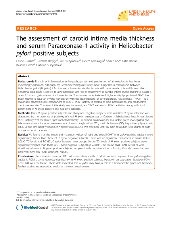 (PDF) The assessment of carotid intima media thickness and serum ...