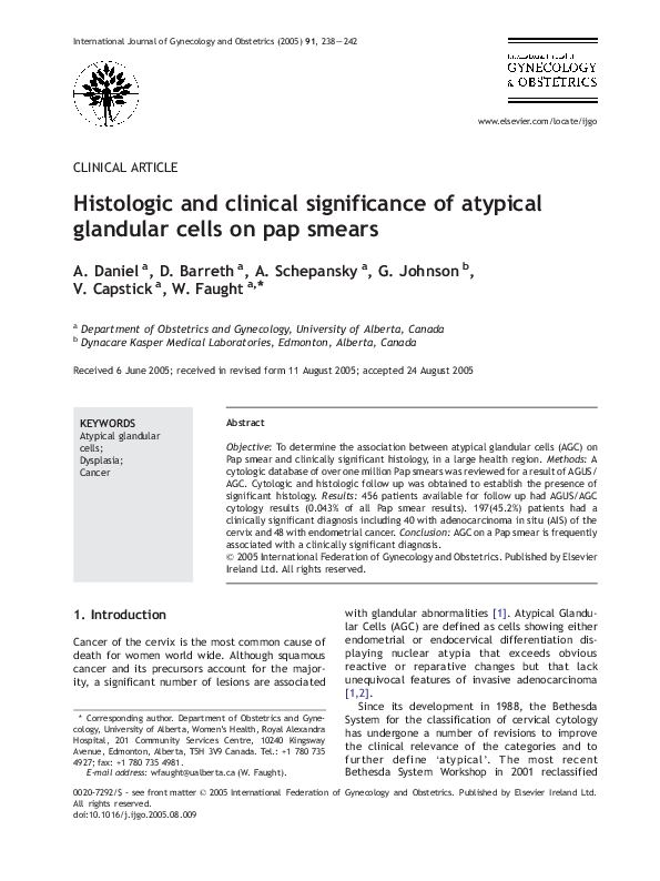 (PDF) Histologic and clinical significance of atypical glandular cells