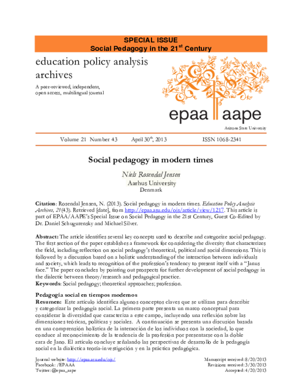 (PDF) Jensen N R (2013) Social pedagogy in modern times Education