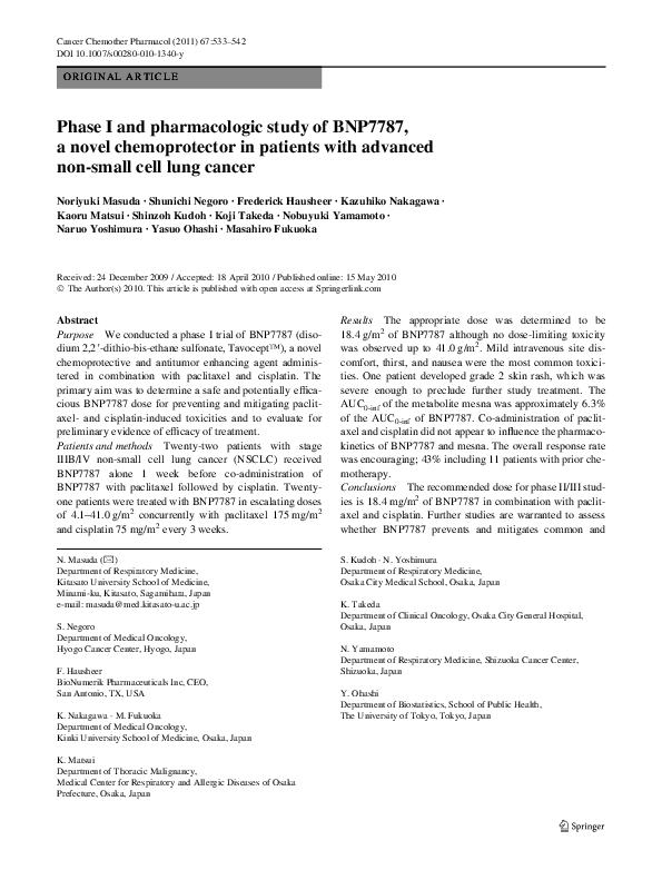 (PDF) Phase I and pharmacologic study of BNP7787, a novel ...