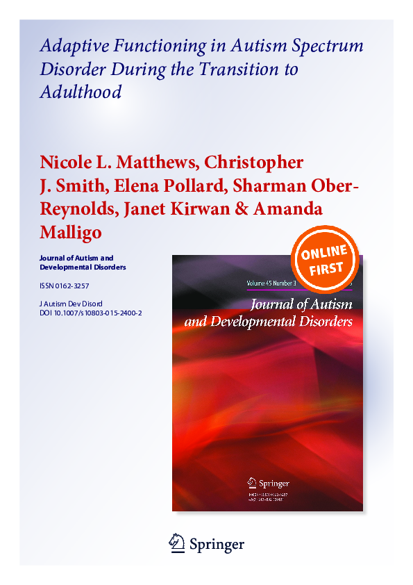 (PDF) Adaptive Functioning in Autism Spectrum Disorder During the ...