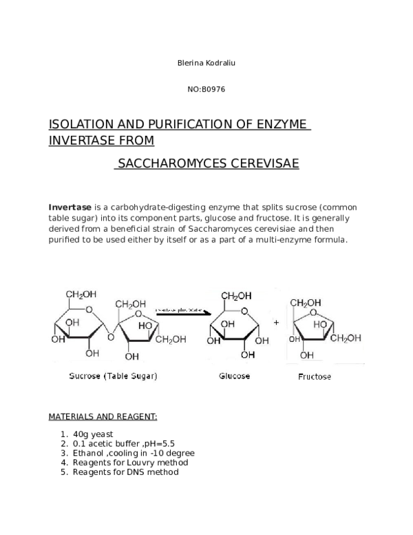 (DOC) ISOLATION AND PURIFICATION OF ENZYME INVERTASE FROM SACCHAROMYCES