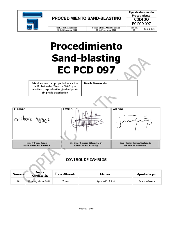 (PDF) PROCEDIMIENTO SANDBLASTING Procedimiento Sandblasting EC PCD