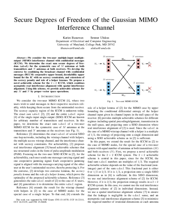 (PDF) Secure Degrees of Freedom of the Gaussian MIMO Interference Channel