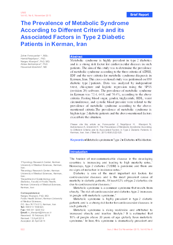(PDF) The Prevalence of Metabolic Syndrome According to Different ...