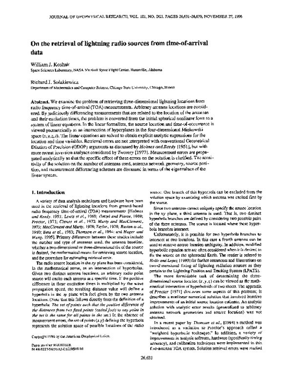 (PDF) On the retrieval of lightning radio sources from time-of-arrival data