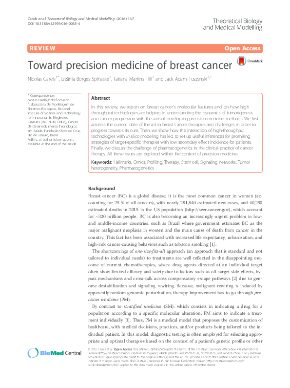 (PDF) Toward precision medicine of breast cancer