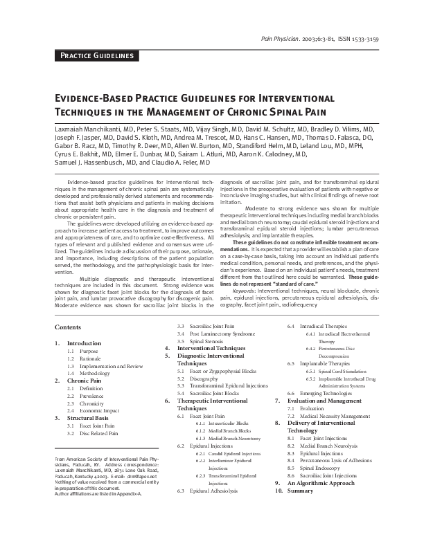 (PDF) Evidencebased practice guidelines for interventional techniques