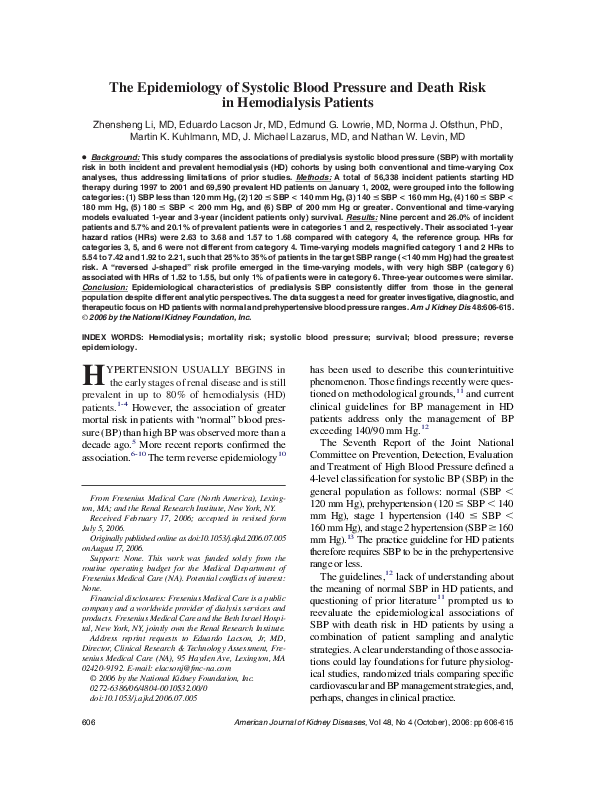 (PDF) The Epidemiology of Systolic Blood Pressure and Death Risk in ...
